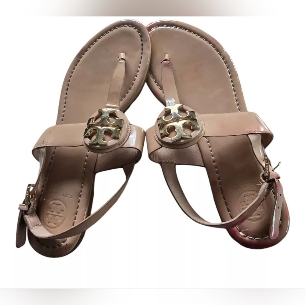 Tory Burch Designer Claire Pink patent leather Slingback Sandal thong flip 6